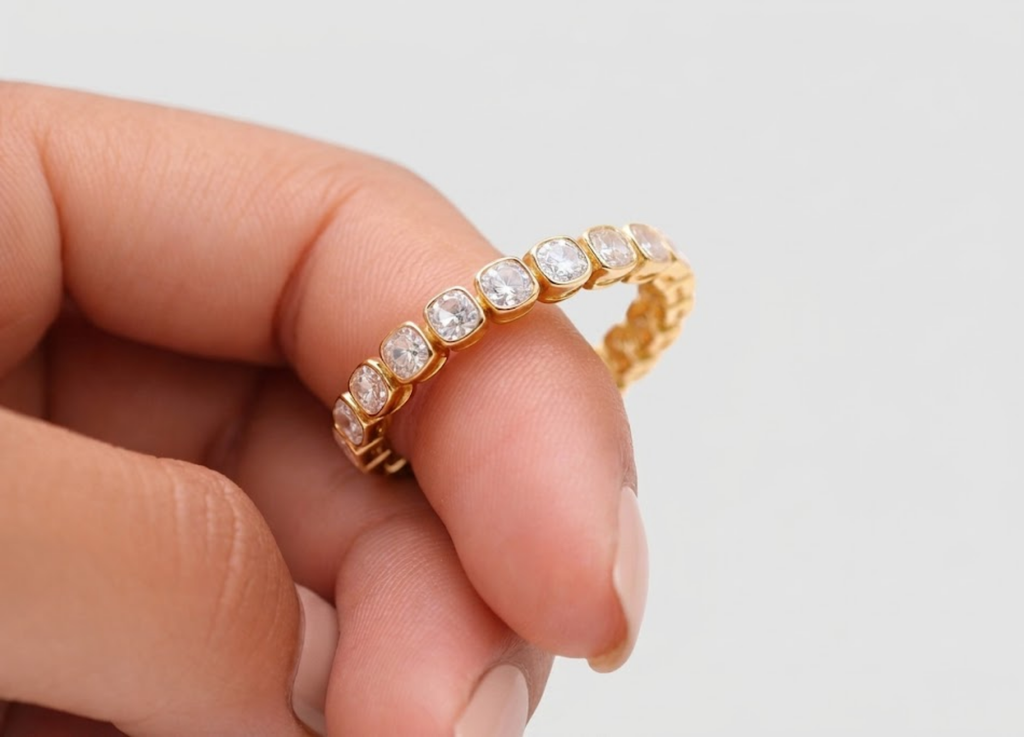 Gold Diamond Eternity Band Ring for Women – Elegant Stackable Wedding Band, Minimalist Luxury Jewelry
