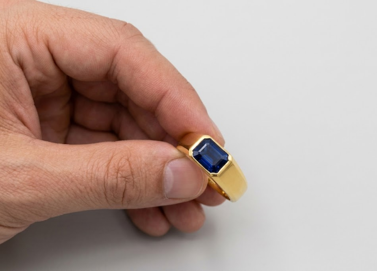 Men’s Blue Sapphire Ring in Gold – Emerald Cut Statement Ring, Luxury Signet Style Jewelry for Men