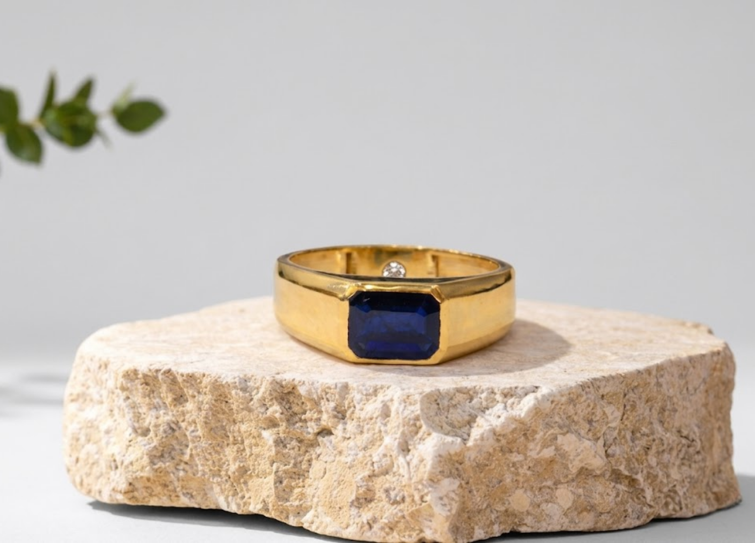 Men’s Blue Sapphire Ring in Gold – Emerald Cut Statement Ring, Luxury Signet Style Jewelry for Men