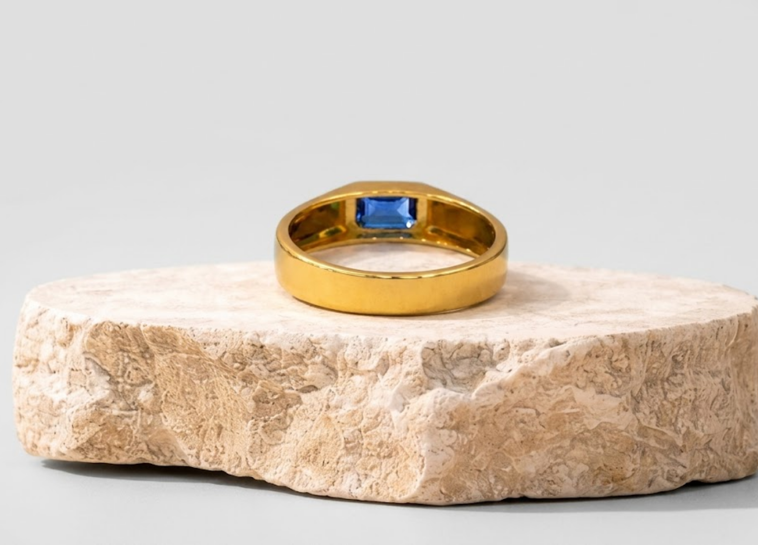 Men’s Blue Sapphire Ring in Gold – Emerald Cut Statement Ring, Luxury Signet Style Jewelry for Men