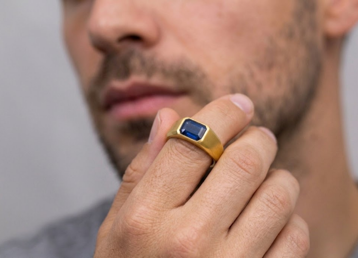Men’s Blue Sapphire Ring in Gold – Emerald Cut Statement Ring, Luxury Signet Style Jewelry for Men