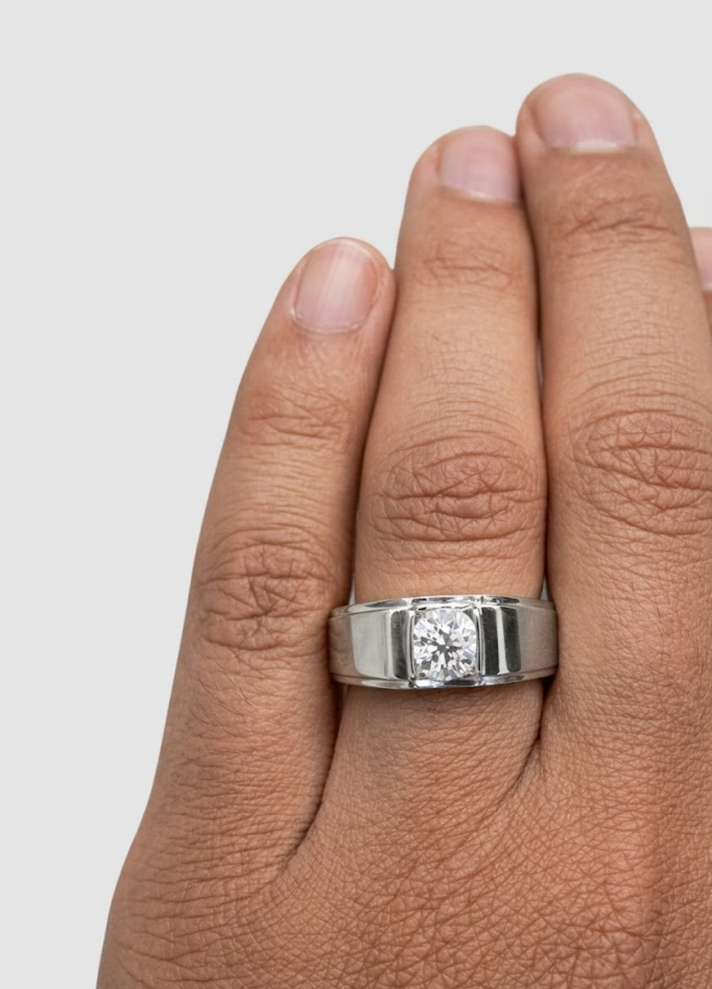 Men’s Solitaire Diamond Ring in White Gold – Modern Minimalist Engagement Ring, Bold Luxury Statement Band