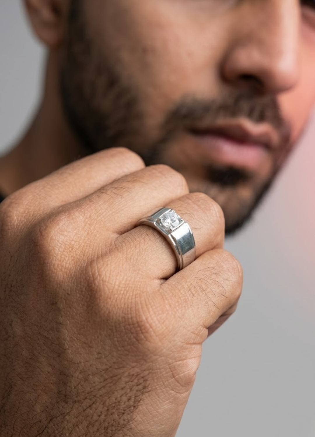 Men’s Solitaire Diamond Ring in White Gold – Modern Minimalist Engagement Ring, Bold Luxury Statement Band