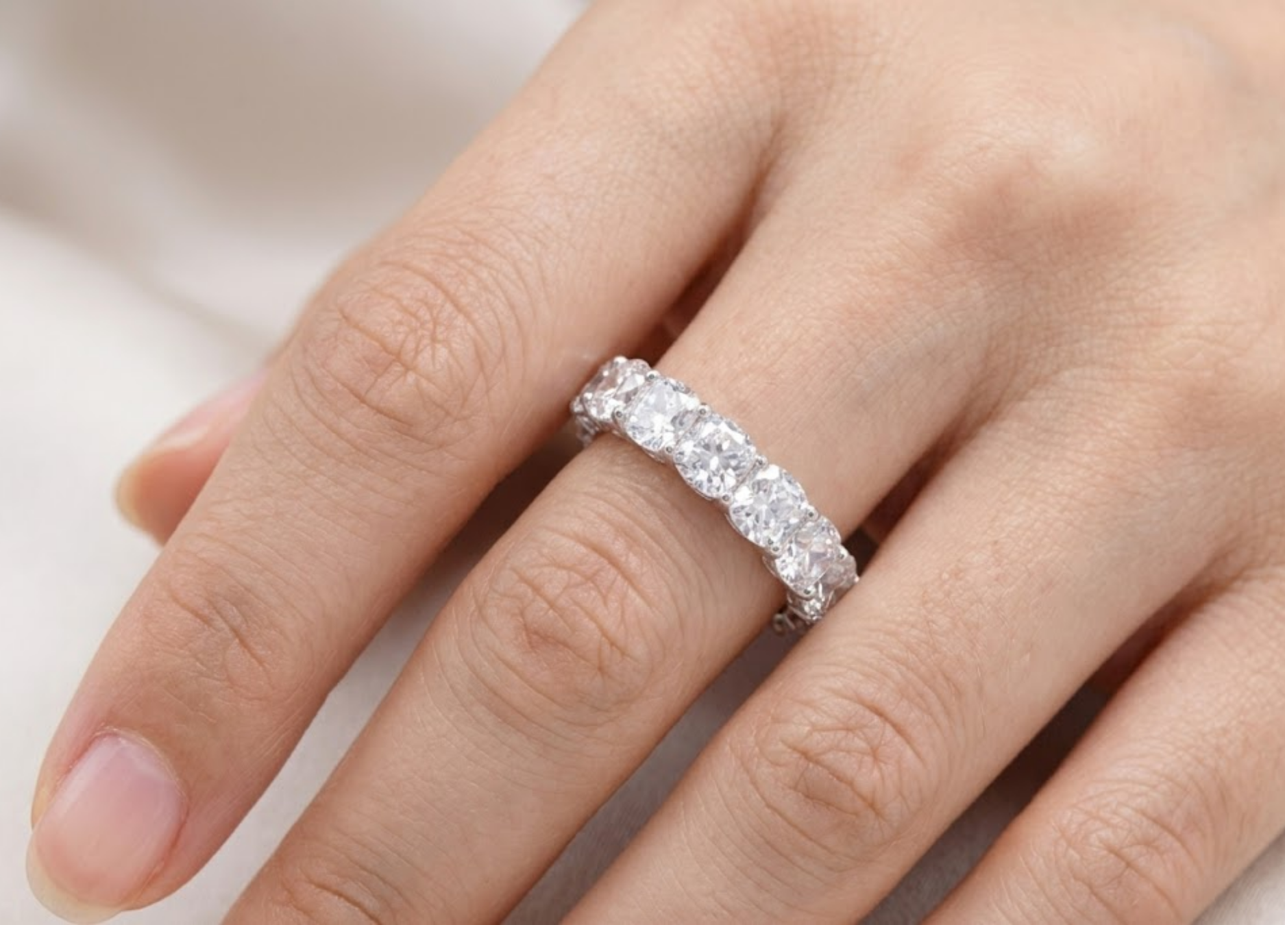 Oval Cut Diamond Eternity Band – White Gold Wedding Ring for Women, Luxury Stackable Anniversary Band