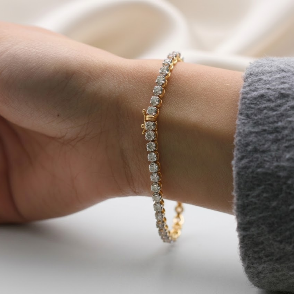 Luxury Diamond Tennis Bracelet for Women – Elegant Gold Stackable Bracelet, Minimalist Everyday Fine Jewelry Gift