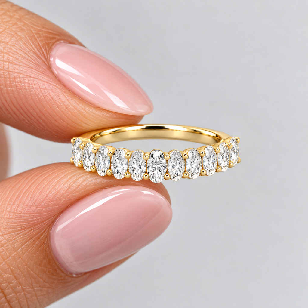 1 Ct. Lab Grown Diamond Oval Cut Half Eternity Band Ring (EF/VVS-VS)