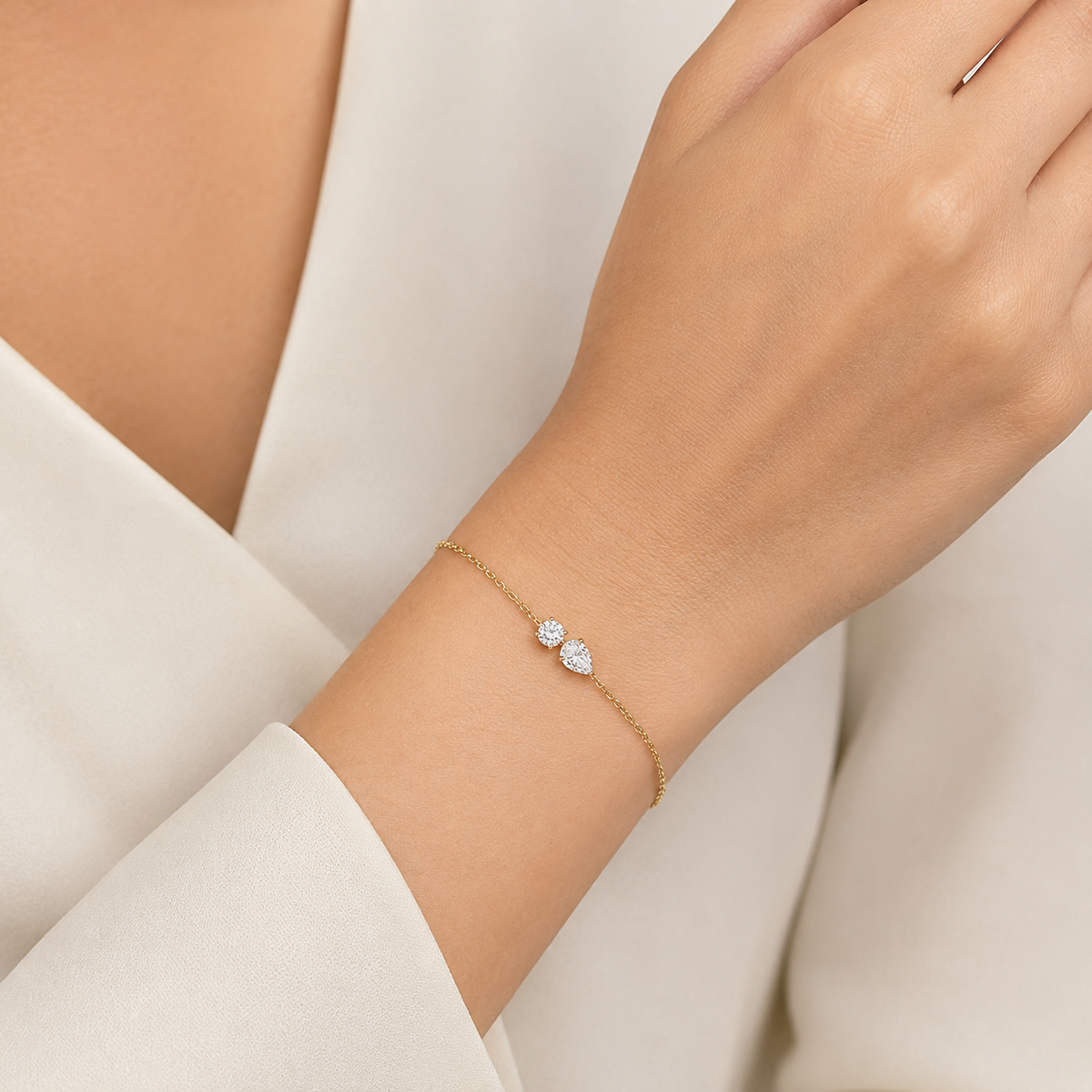 Lab Grown Diamond Chain Bracelet Round & Pear Cut 0.50 Ct. (EF-VS)