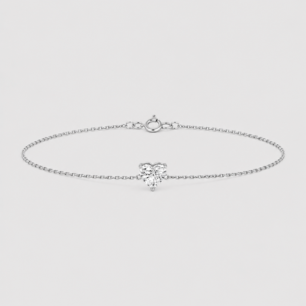 1 Ct. Lab Grown Diamond Heart-Cut Chain Bracelet (EF-VS)