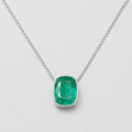 3 Ct. Cushion-Cut Emerald Pendant Necklace Bezel Set Solitaire Pendant