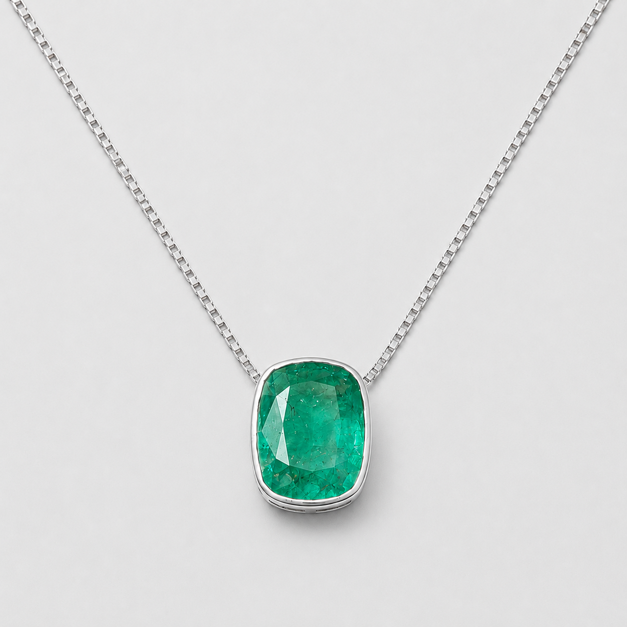 3 Ct. Cushion-Cut Emerald Pendant Necklace Bezel Set Solitaire Pendant