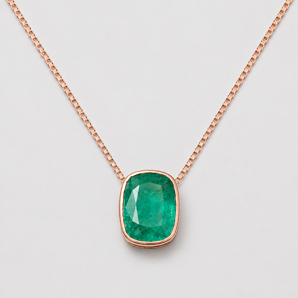 3 Ct. Cushion-Cut Emerald Pendant Necklace Bezel Set Solitaire Pendant