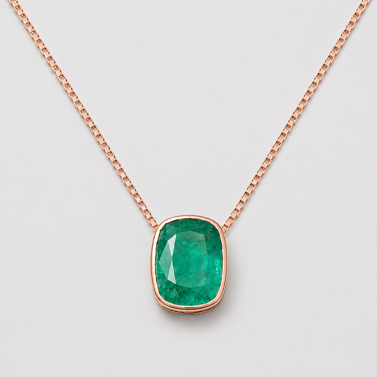 3 Ct. Cushion-Cut Emerald Pendant Necklace Bezel Set Solitaire Pendant