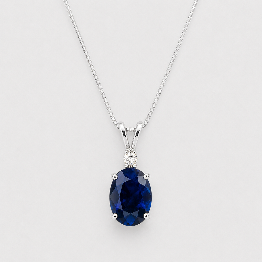 2.10 Ct. Blue Sapphire Oval-Cut Solitaire Pendant Necklace