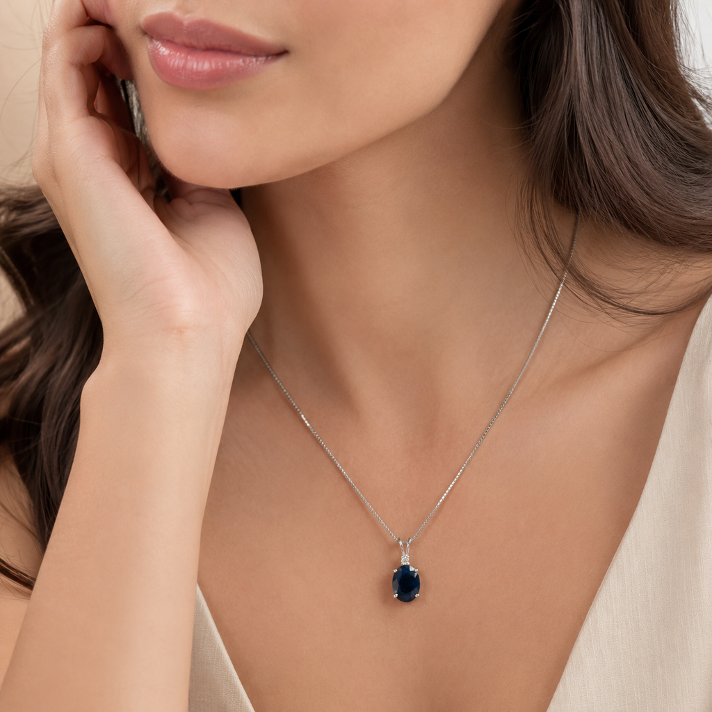 2.10 Ct. Blue Sapphire Oval-Cut Solitaire Pendant Necklace