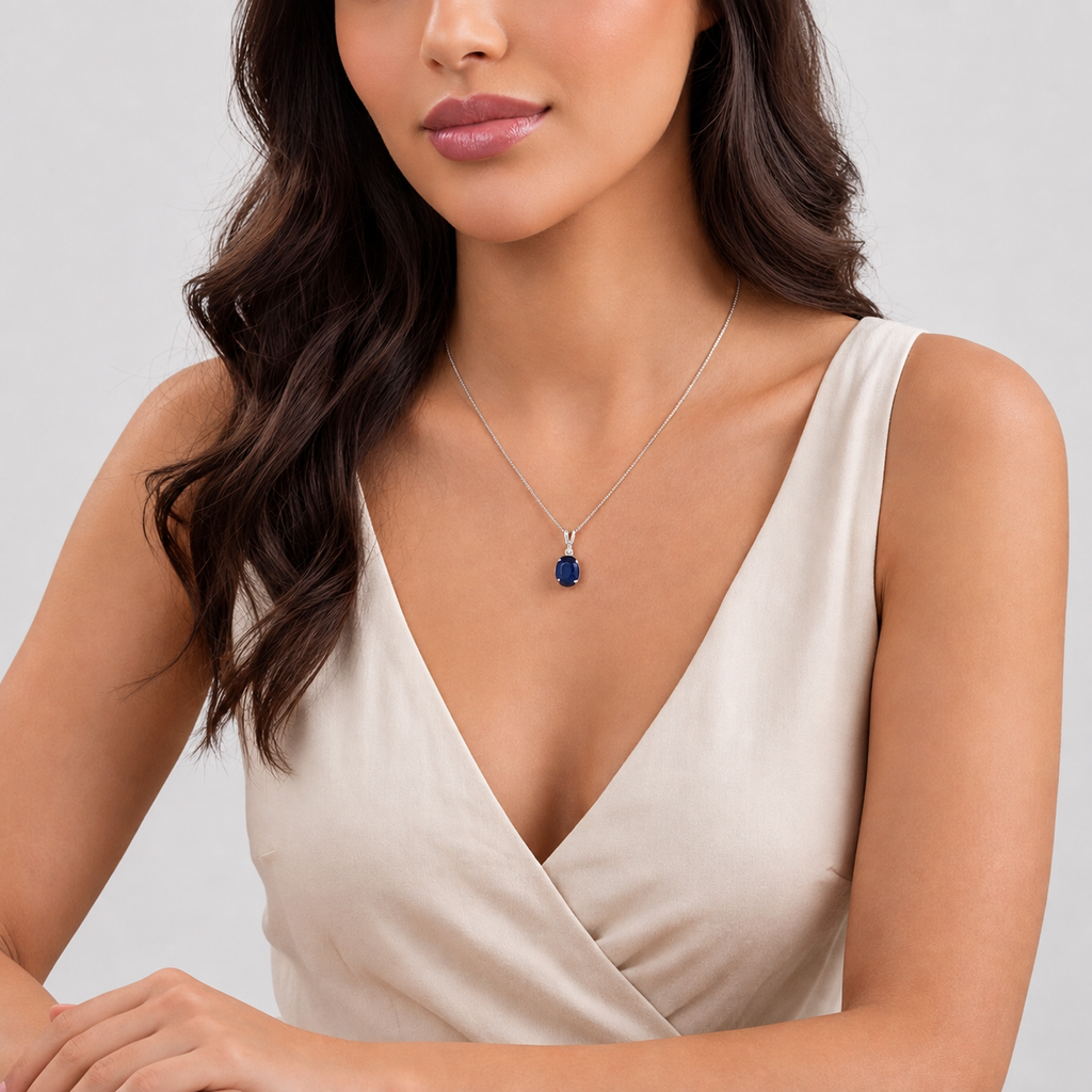 2.10 Ct. Blue Sapphire Oval-Cut Solitaire Pendant Necklace