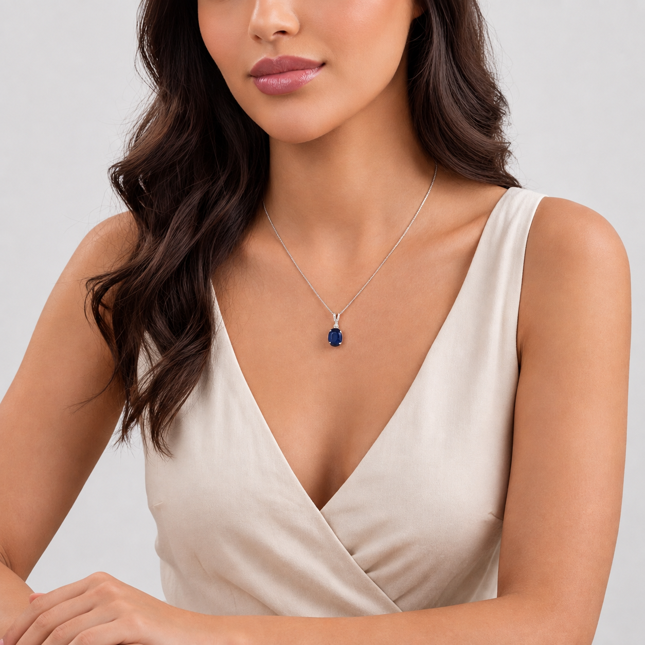 2.10 Ct. Blue Sapphire Oval-Cut Solitaire Pendant Necklace