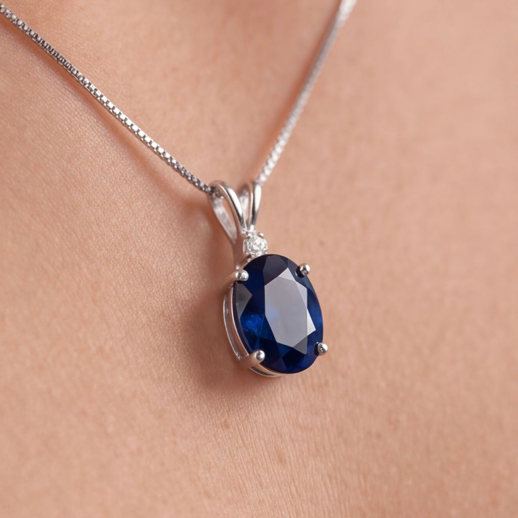 2.10 Ct. Blue Sapphire Oval-Cut Solitaire Pendant Necklace