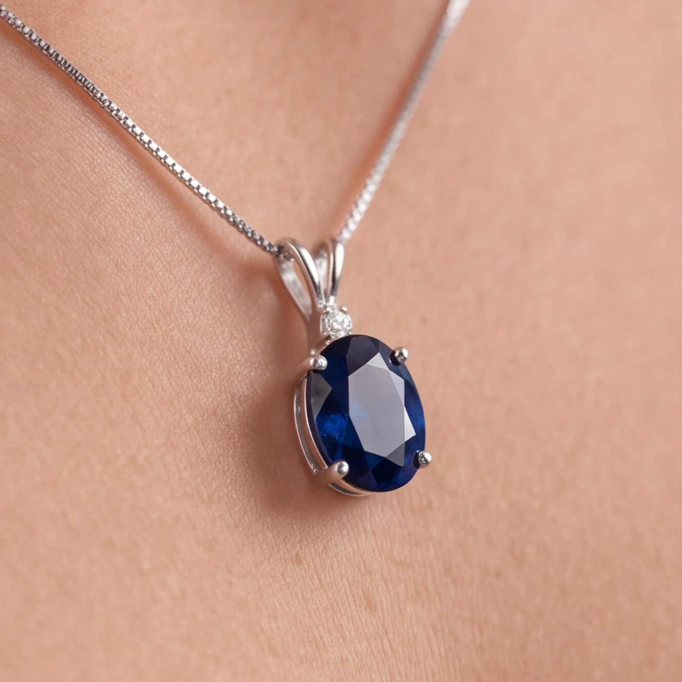 2.10 Ct. Blue Sapphire Oval-Cut Solitaire Pendant Necklace