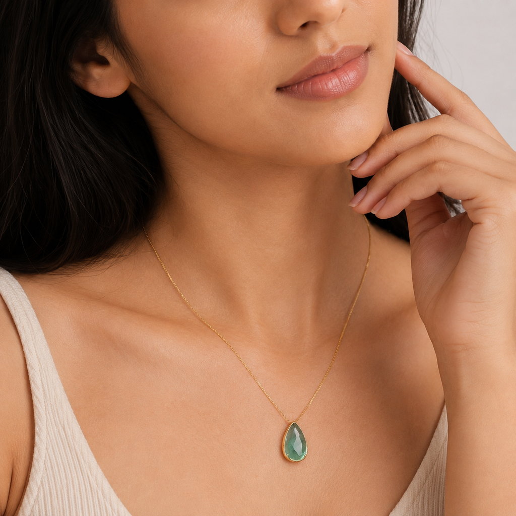 5 Ct. Pear-Cut Emerald Gemstone Pendant Necklace