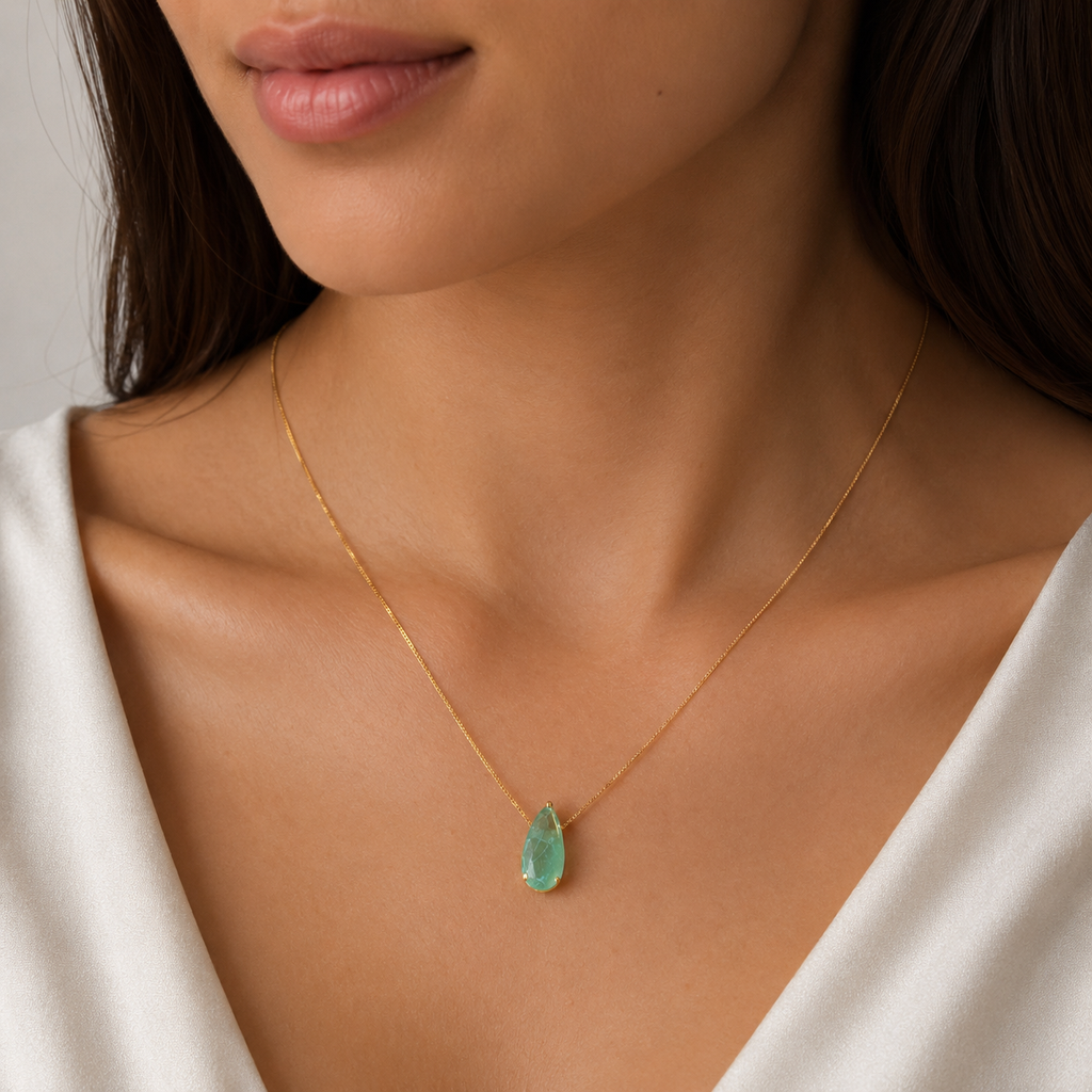 2 Ct. Pear-Cut Emerald Gemstone Pendant Necklace