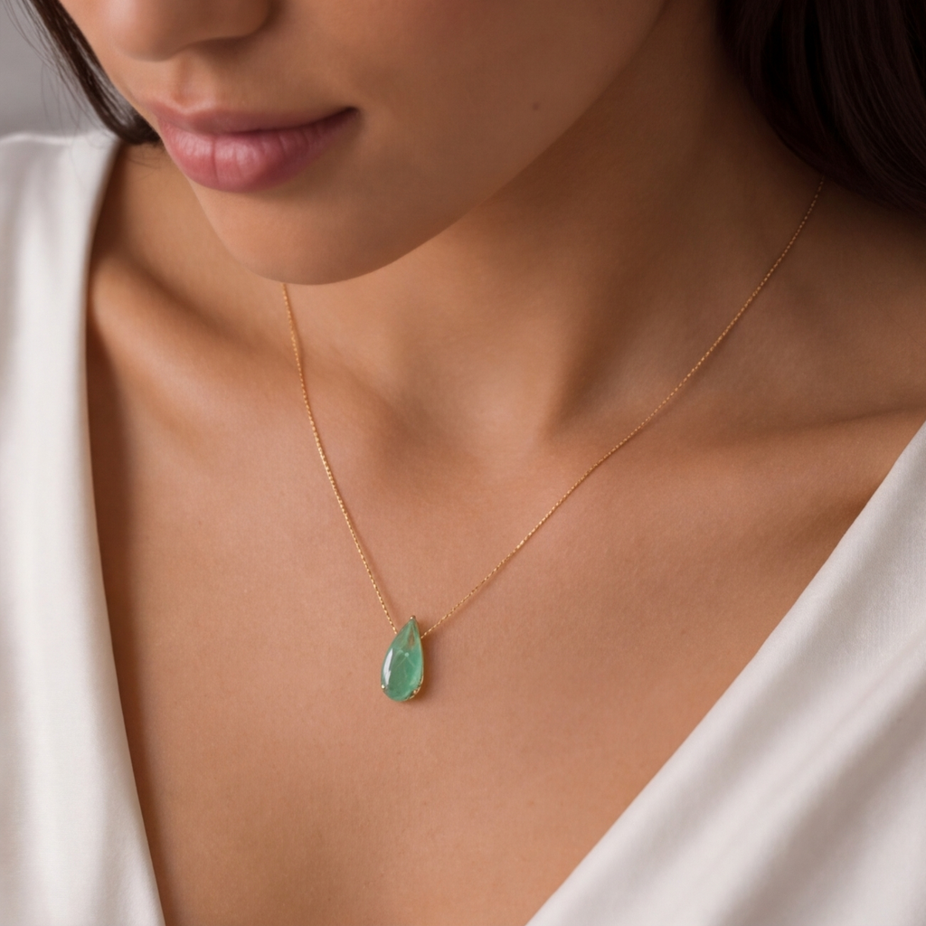 2 Ct. Pear-Cut Emerald Gemstone Pendant Necklace