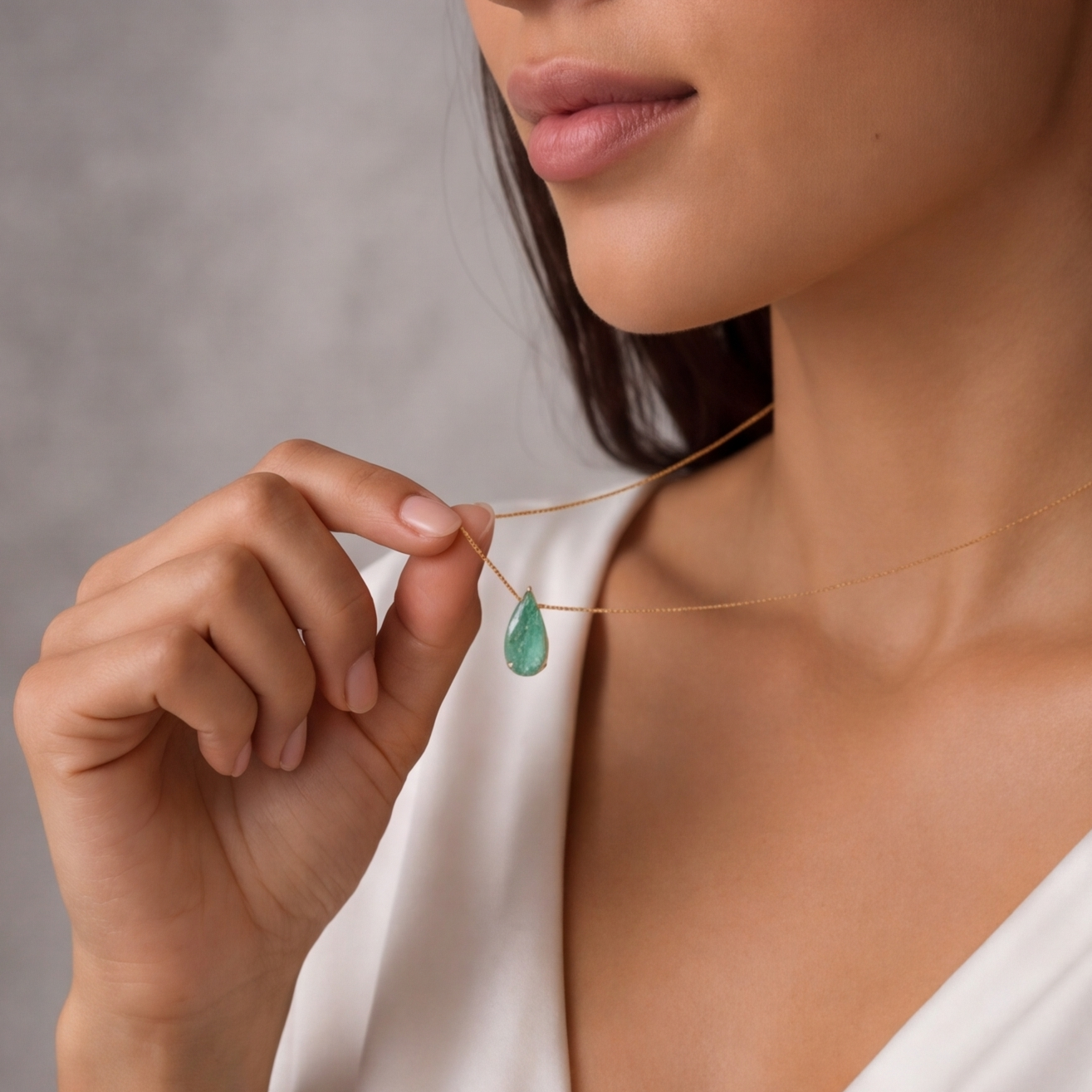 2 Ct. Pear-Cut Emerald Gemstone Pendant Necklace