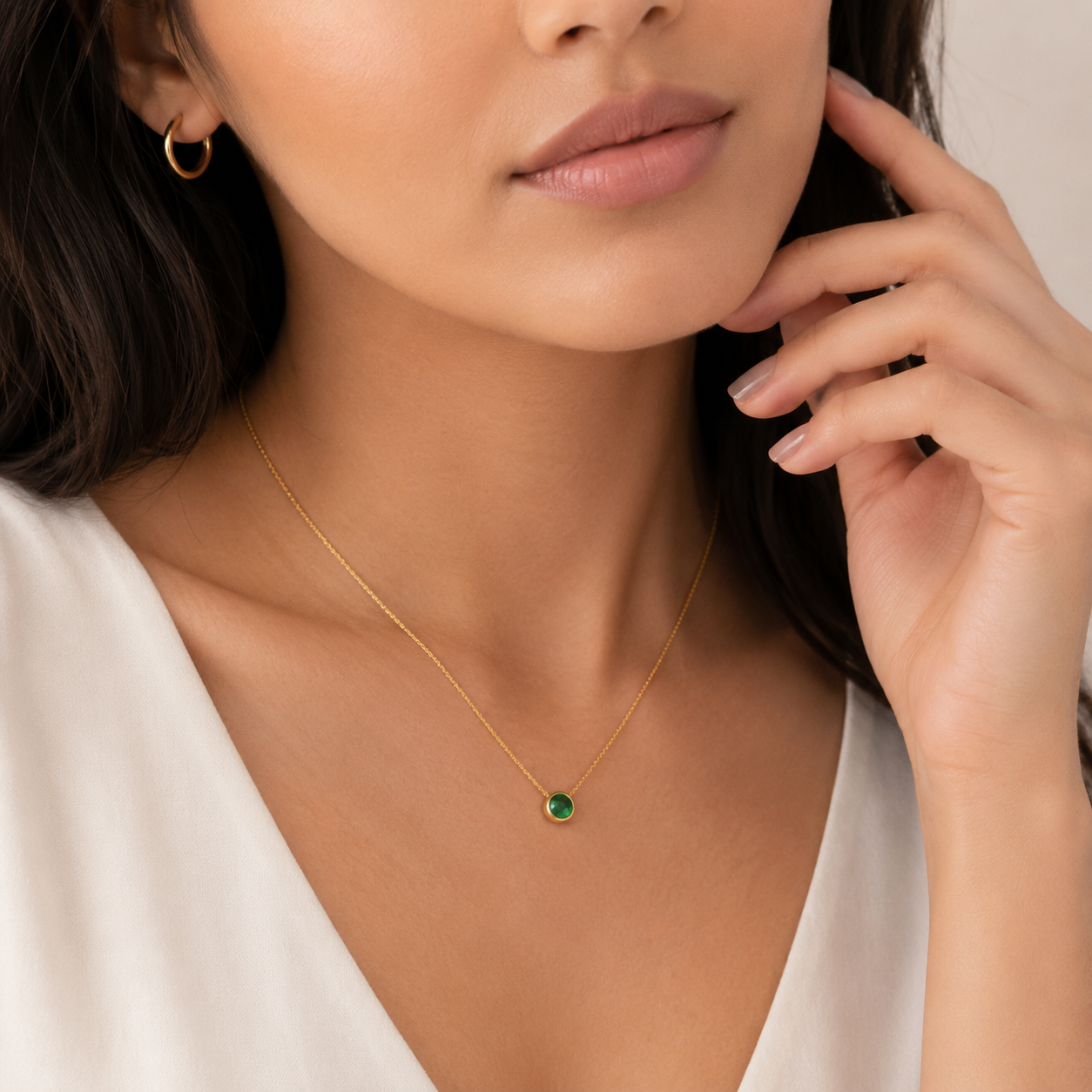 0.5 Ct. Round-Cut Emerald Gemstone Pendant Necklace