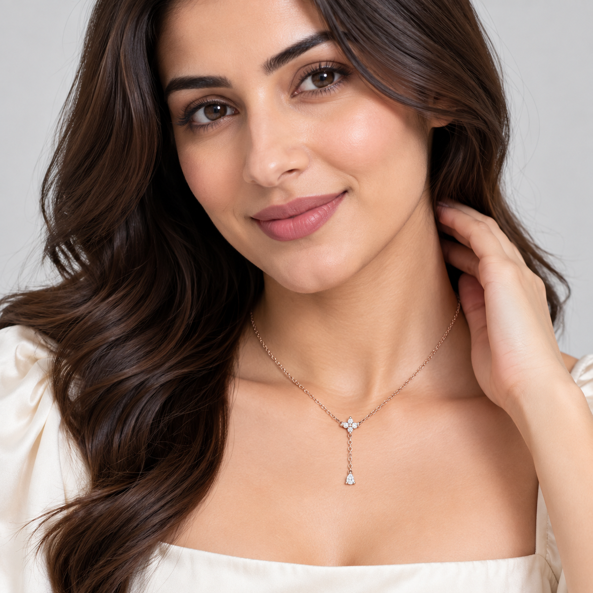 Lab Grown Diamond Round & Pear Chain Necklace 0.22 Ct. (EF/VVS-VS)