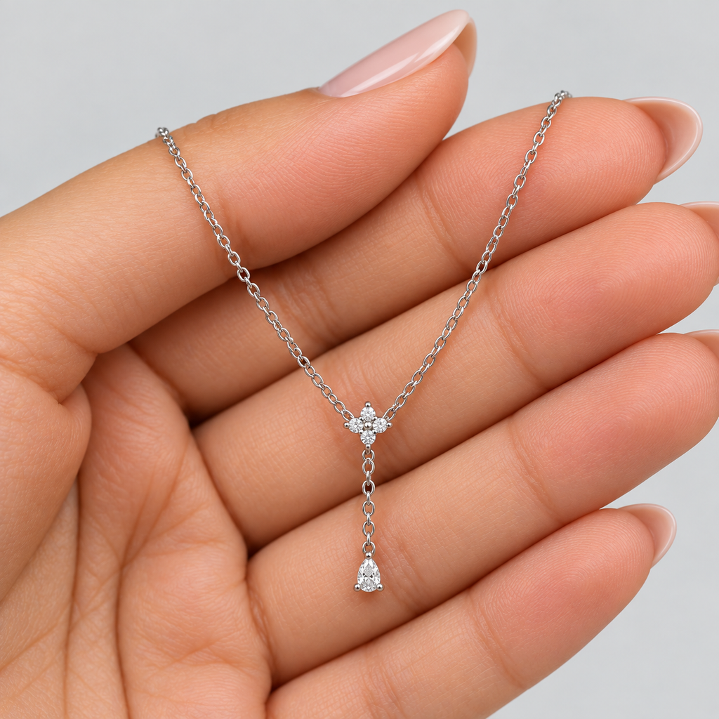 Lab Grown Diamond Round & Pear Chain Necklace 0.22 Ct. (EF/VVS-VS)