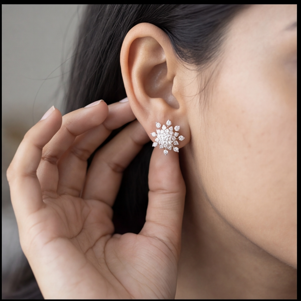0.80 Ct. Lab Grown Diamond Round Cut Cluster Earrings (EF-VS)