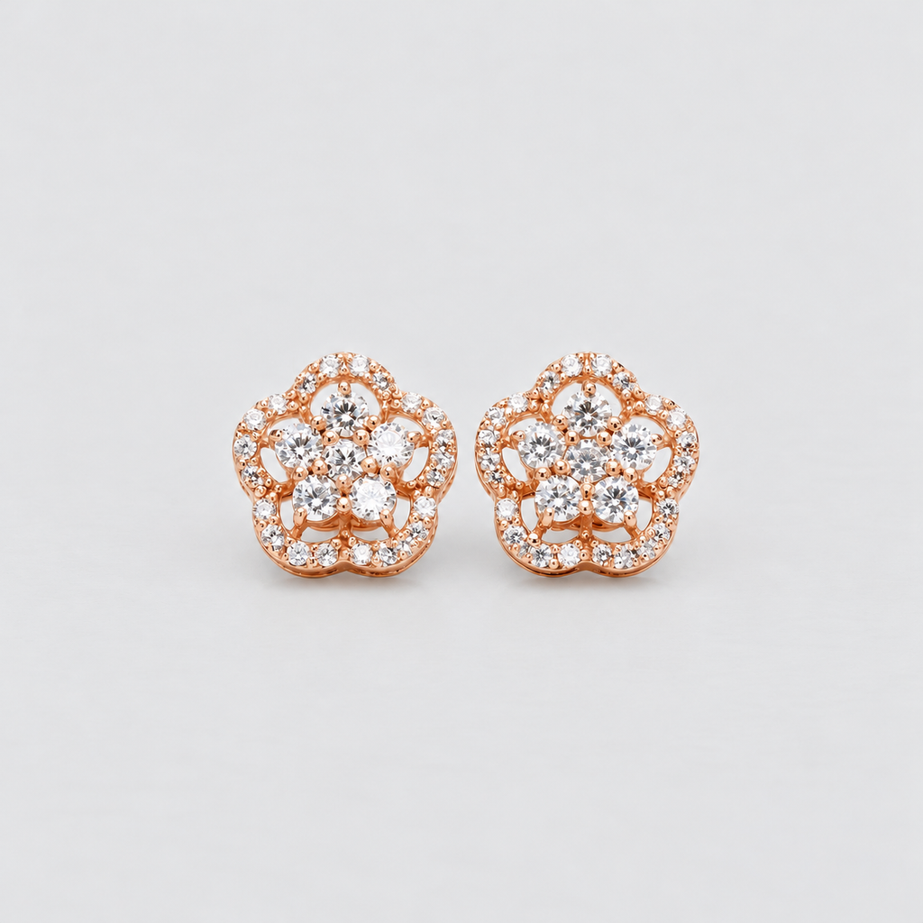 Floral diamond cluster stud earrings in rose gold