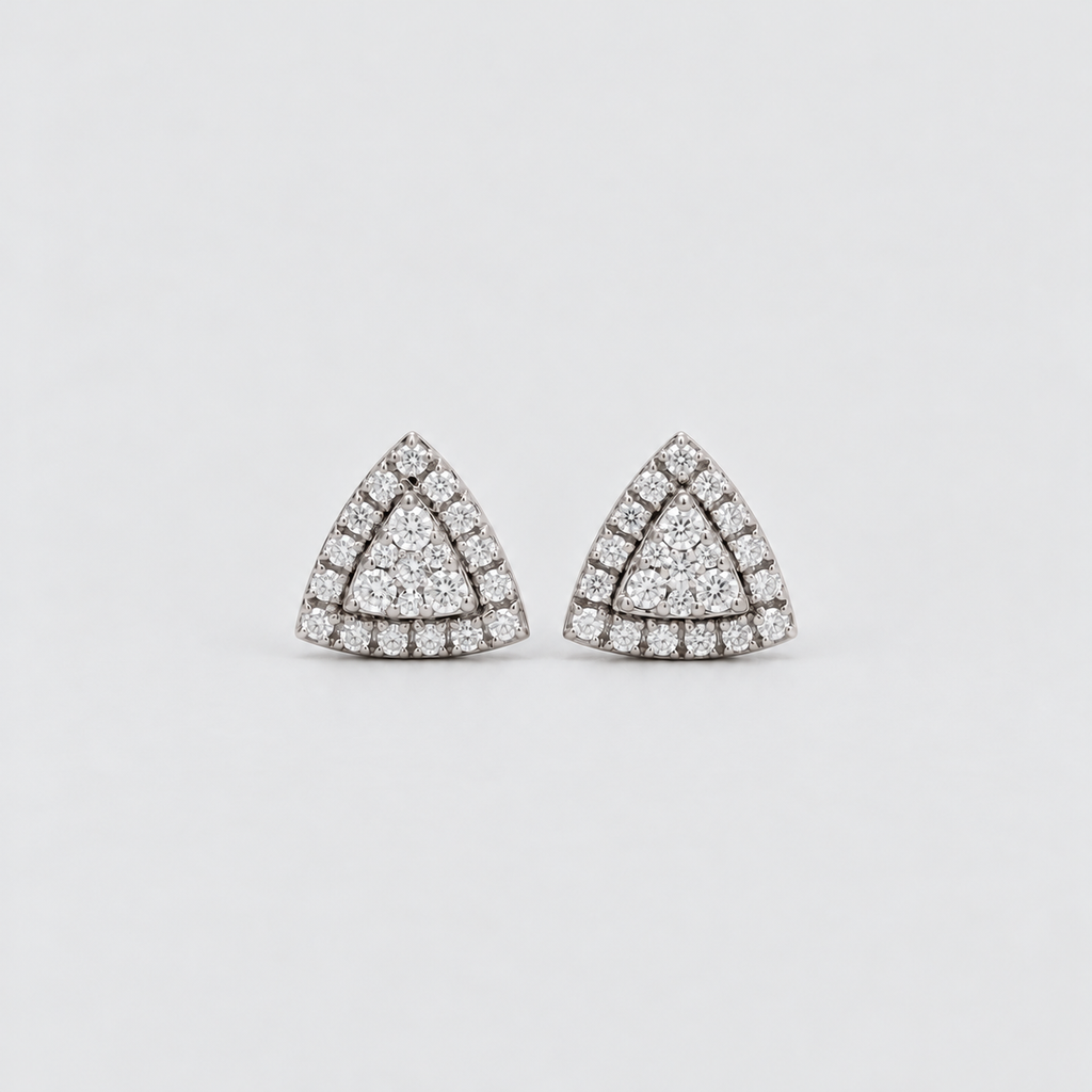 Triangular cluster diamond stud earrings for women in white gold