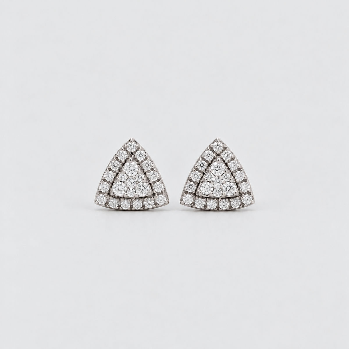 Triangular cluster diamond stud earrings for women in white gold