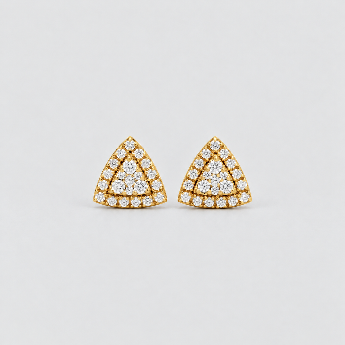 Triangular cluster diamond stud earrings for women in yellow gold
