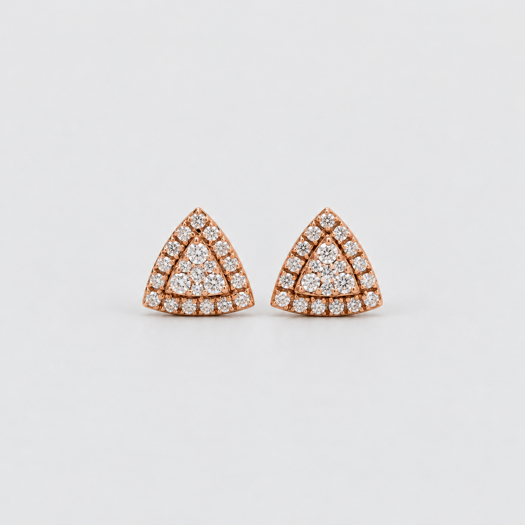 Triangular cluster diamond stud earrings for women in rose gold
