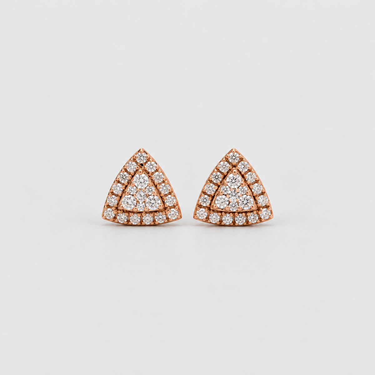 Triangular cluster diamond stud earrings for women in rose gold