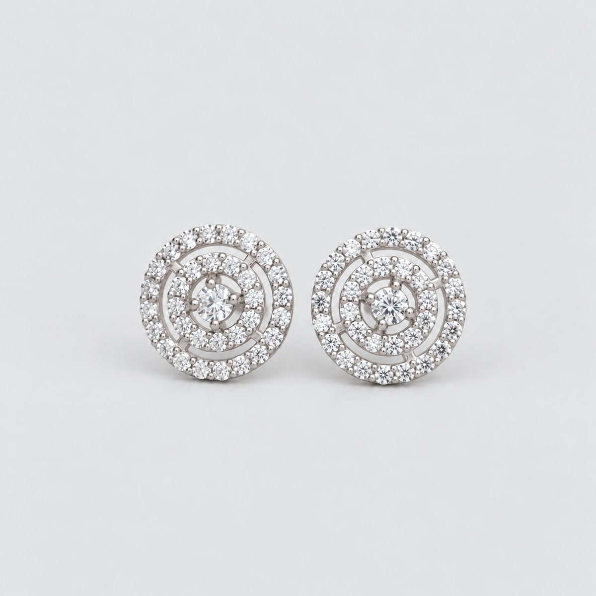 Round cluster diamond halo white gold stud earrings for women