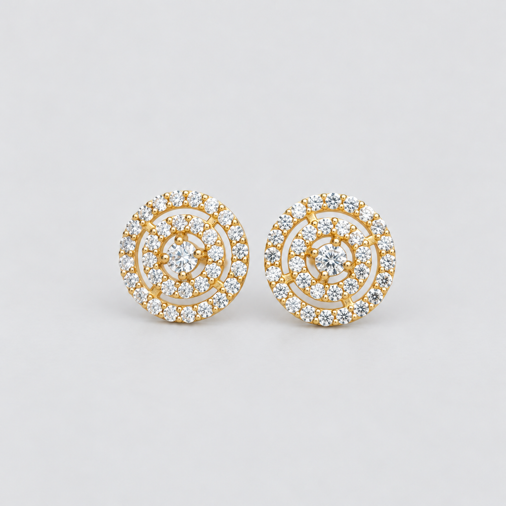 Round cluster diamond halo yellow gold stud earrings for women
