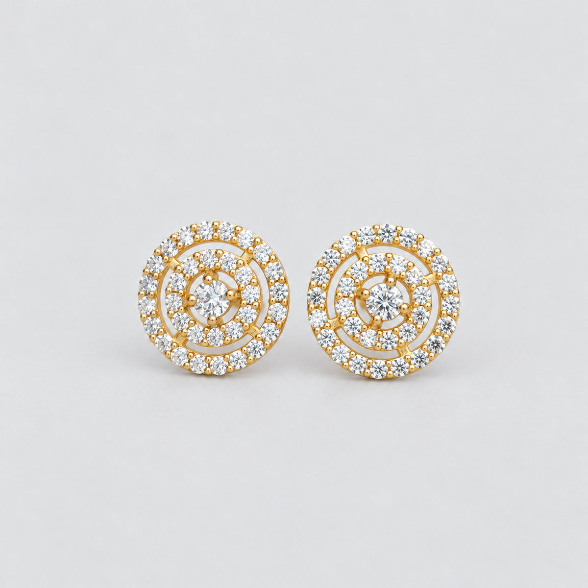 Round cluster diamond halo yellow gold stud earrings for women