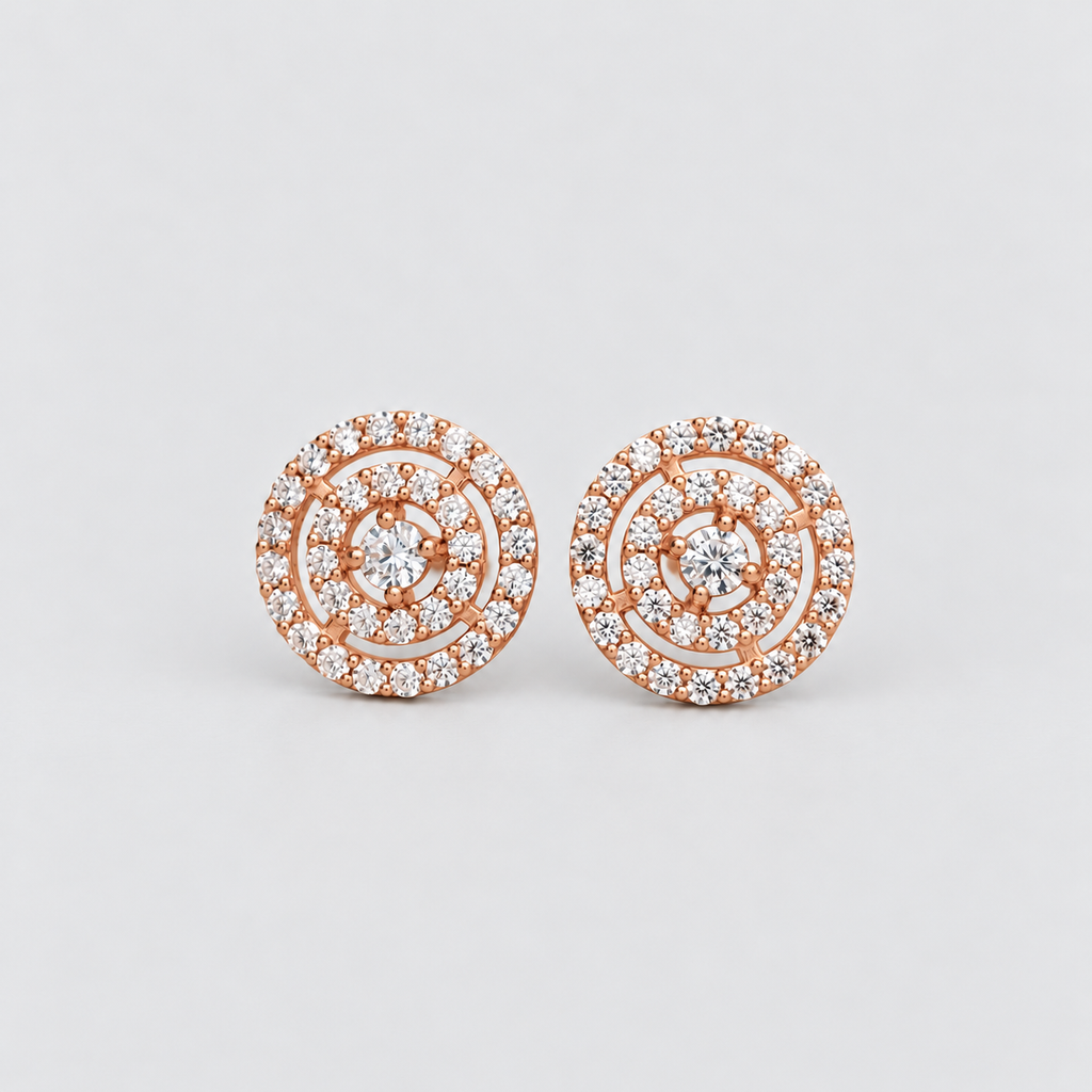 Round cluster diamond halo rose gold stud earrings for women