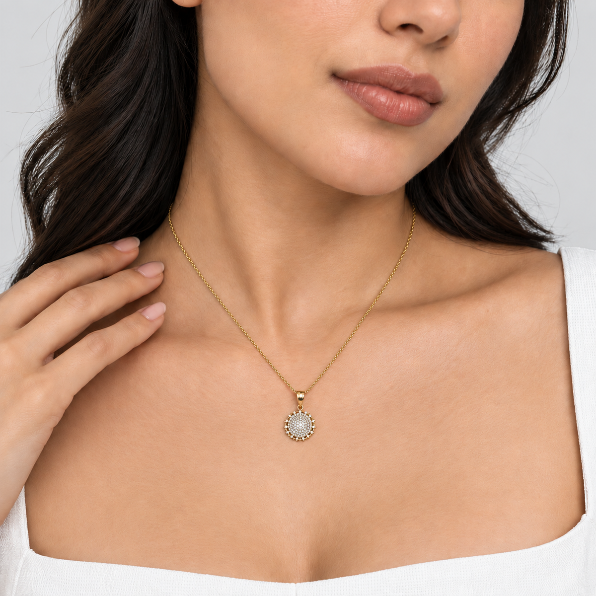 1 Ct. Lab Grown Diamond Round Cut Cluster Pendant Necklace (VS-EF)