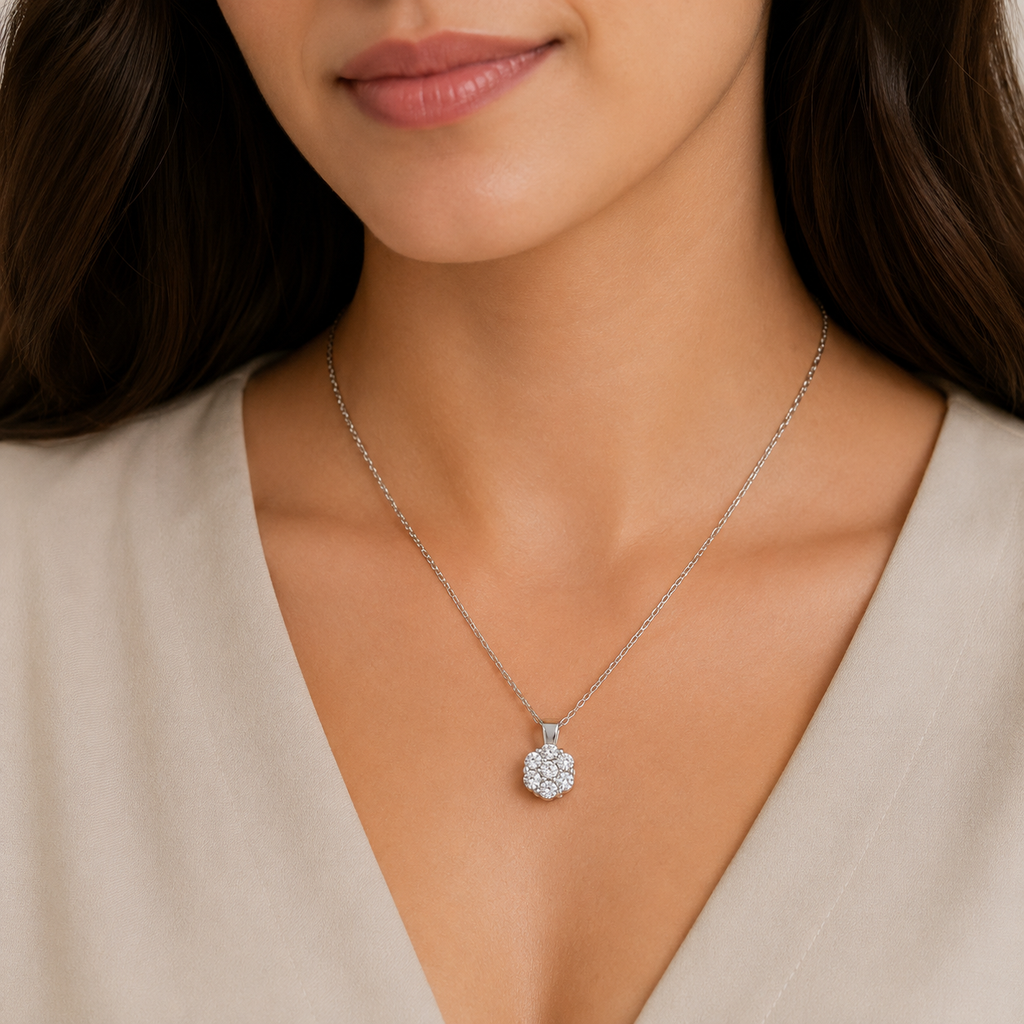 Lab-Grown Diamond Round Cluster Pendant Necklace 0.42 Ct. (VS-EF)