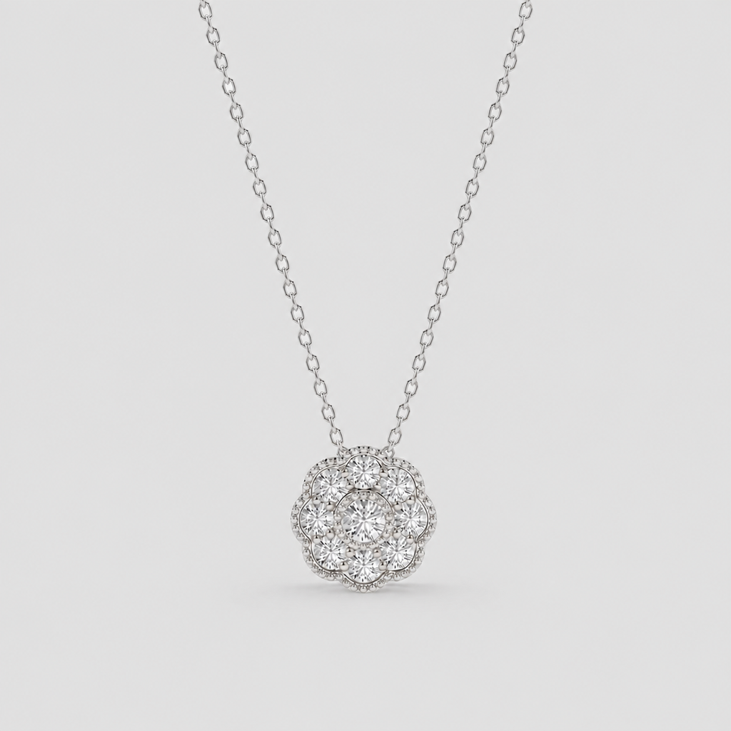1.53 Ct. Round Lab Grown Diamond Cluster Pendant Necklace (VS-EF)