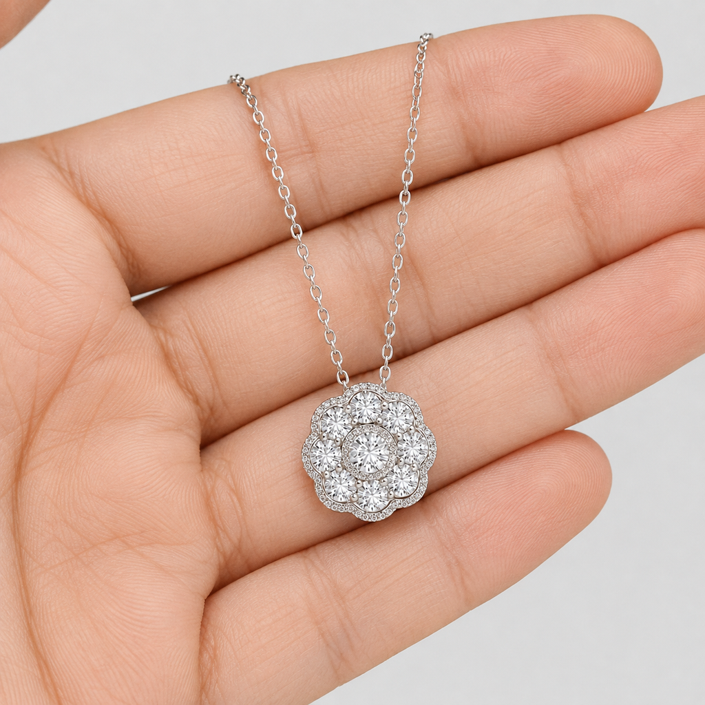 1.53 Ct. Round Lab Grown Diamond Cluster Pendant Necklace (VS-EF)