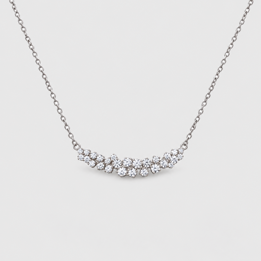 Elegant women's diamond cluster pendant necklace in white gold or platinum