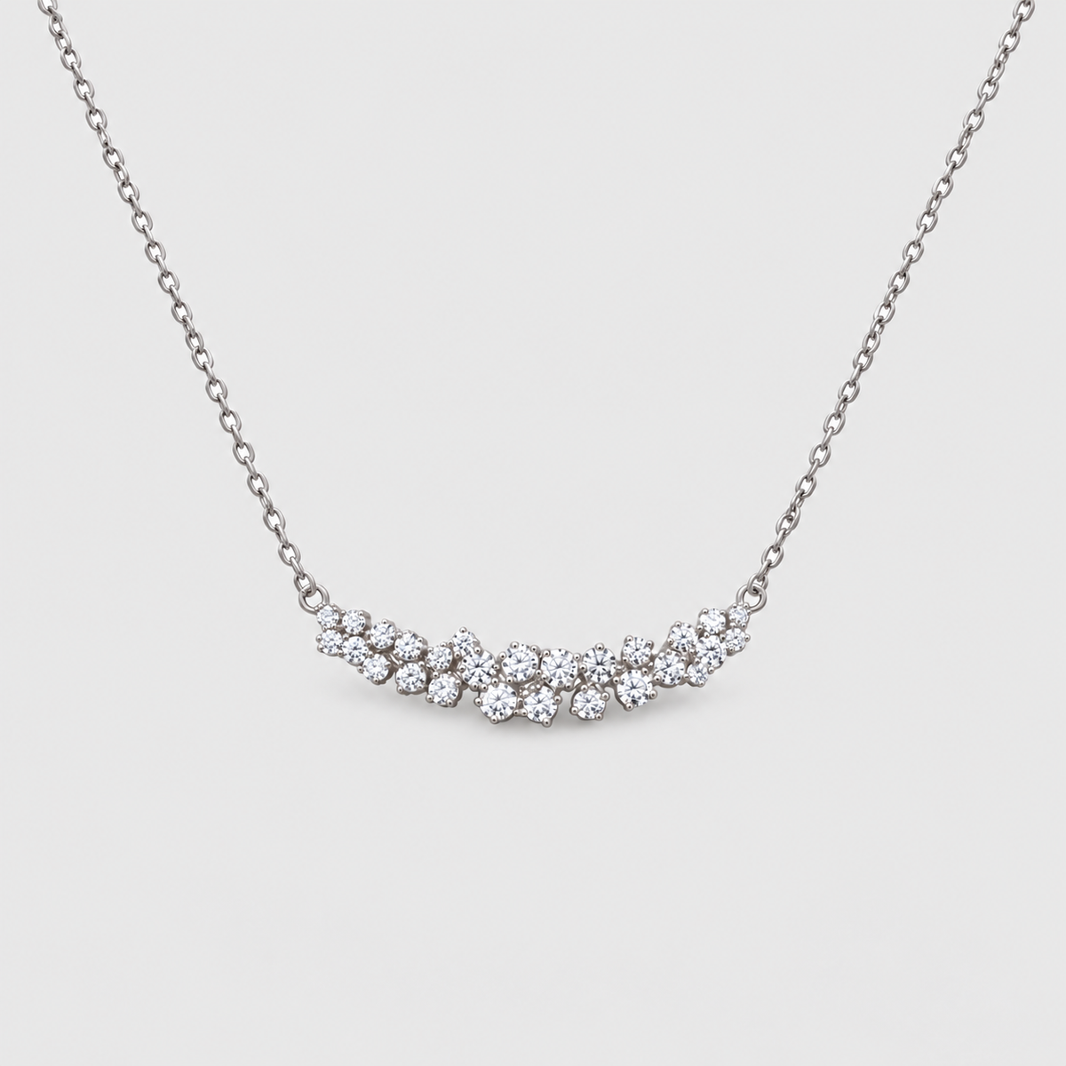 Elegant women's diamond cluster pendant necklace in white gold or platinum