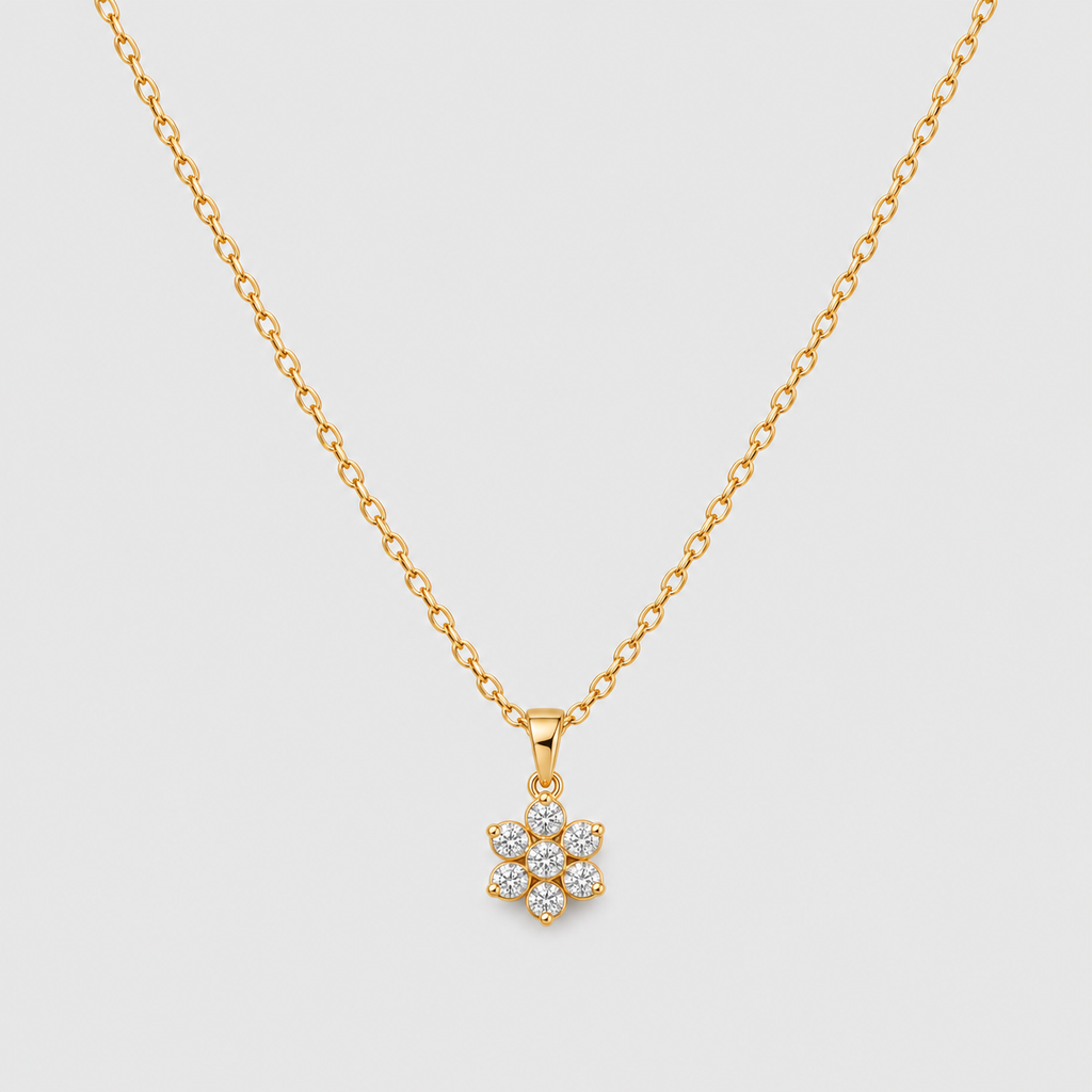 14K yellow gold flower cluster diamond pendant necklace for women
