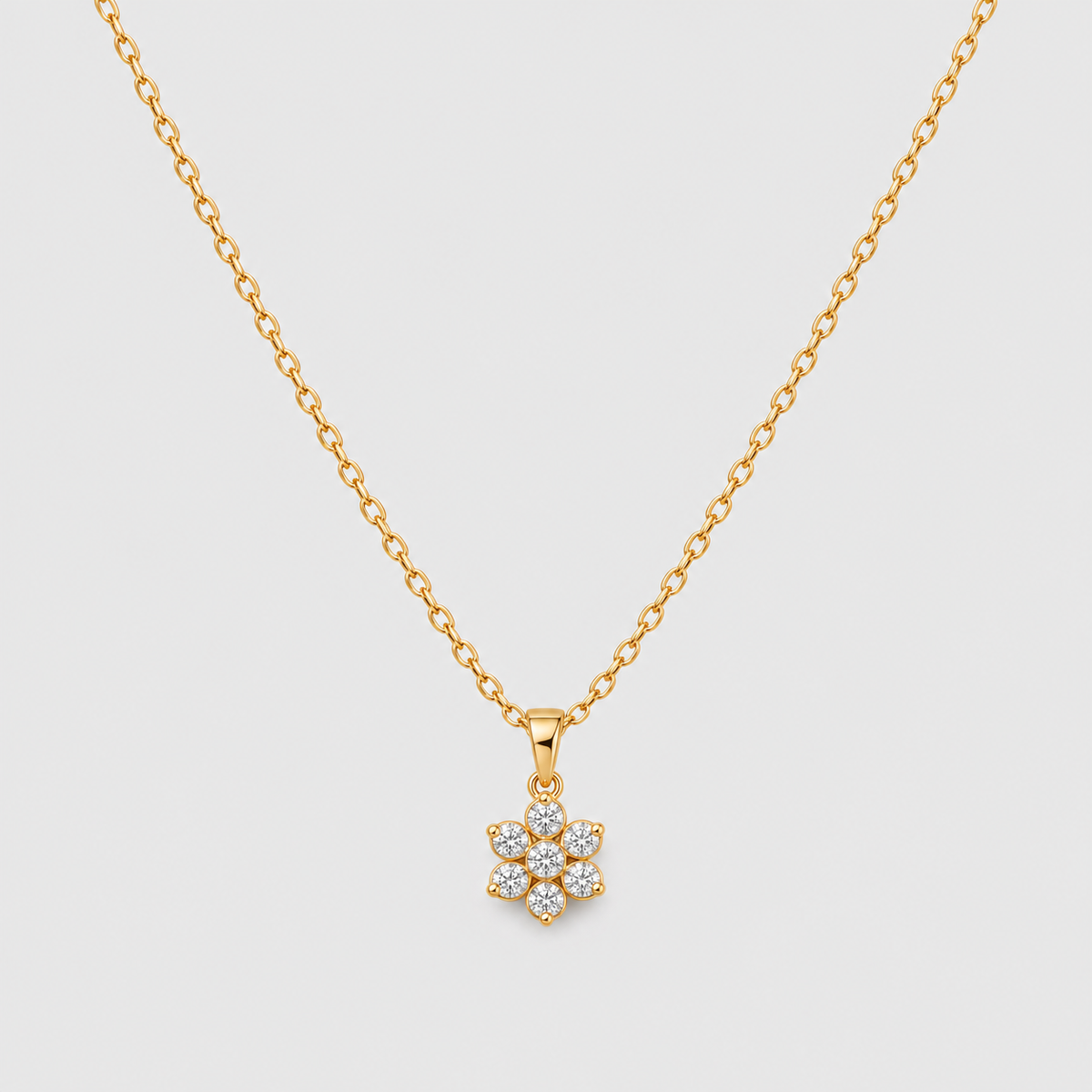 14K yellow gold flower cluster diamond pendant necklace for women
