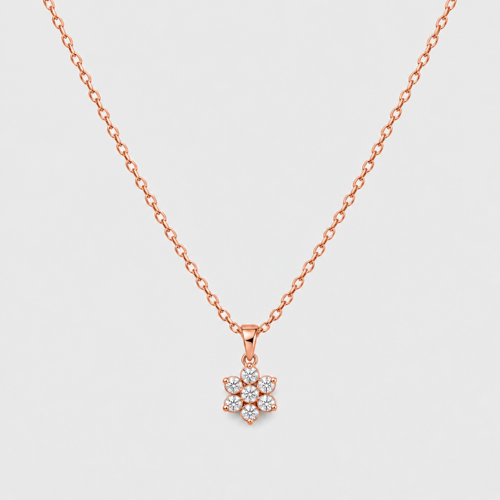Rose gold diamond flower cluster pendant necklace