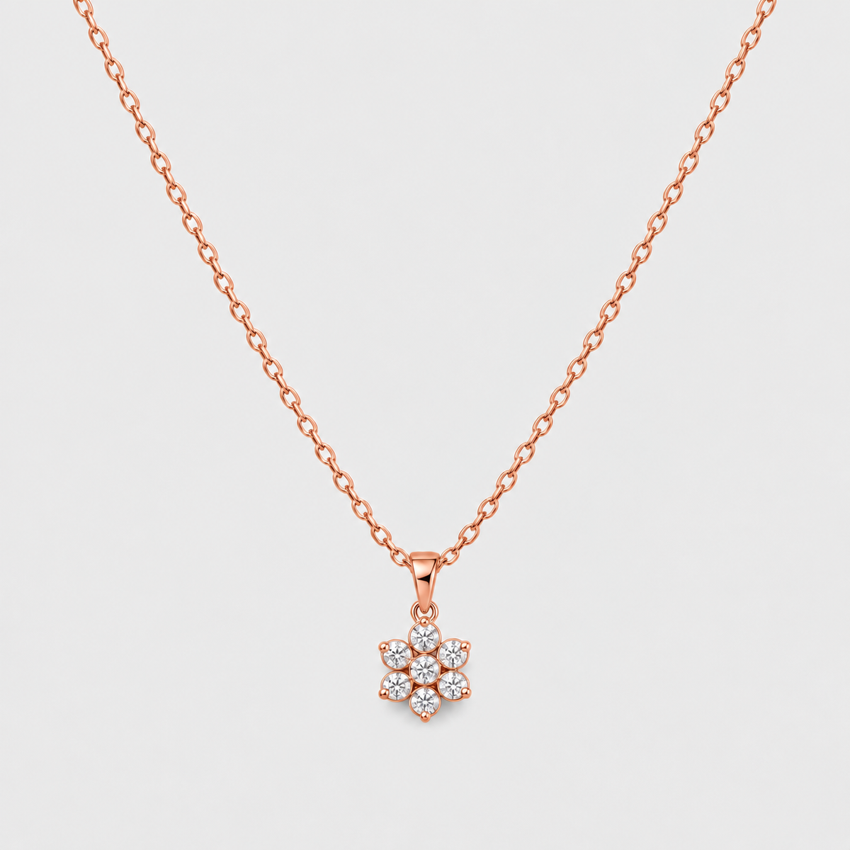Rose gold diamond flower cluster pendant necklace